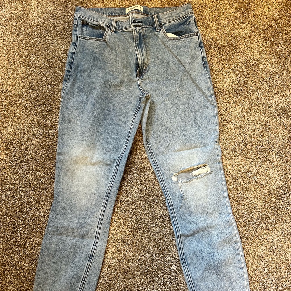 Abercrombie & Fitch High Rise Blue Jeans with Distressed Details
